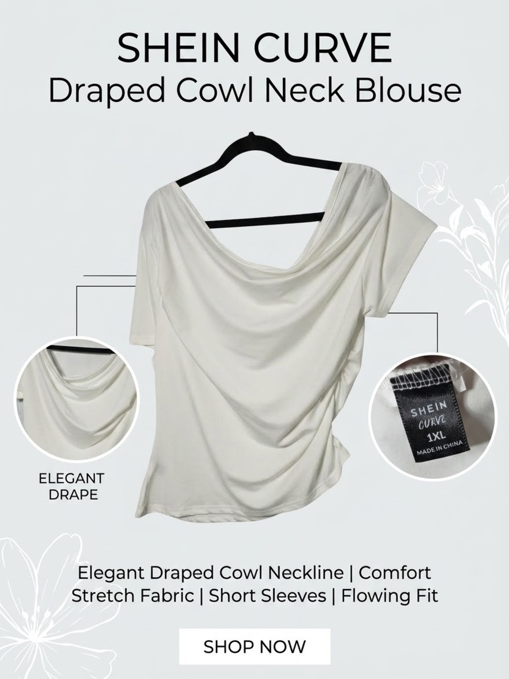 SHEIN Curve Off-White Draped Cowl Neck Blouse